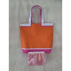 Estee Lauder Large Tote Bag with Matching Makeup pouch Pink Orange White NWOT